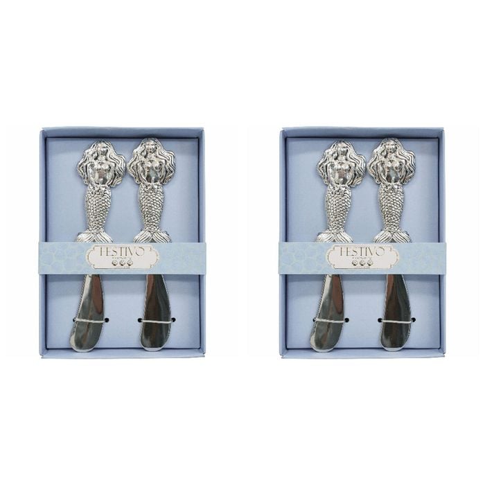 2x 2pc LVD Metal Mermaid Spreaders Cutlery Set - Silver