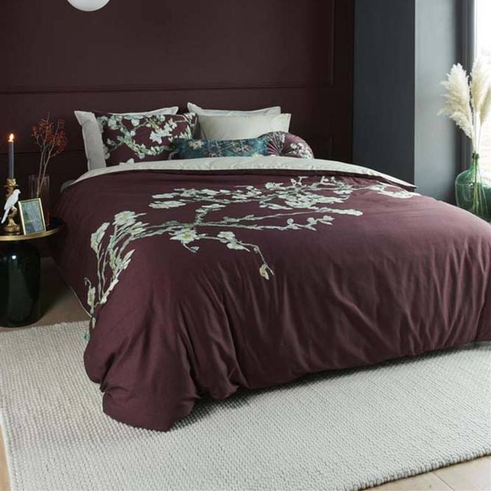 Bedding House x Van Gogh King Van Gogh Blossom Dark Red Cotton Quilt Cover Set