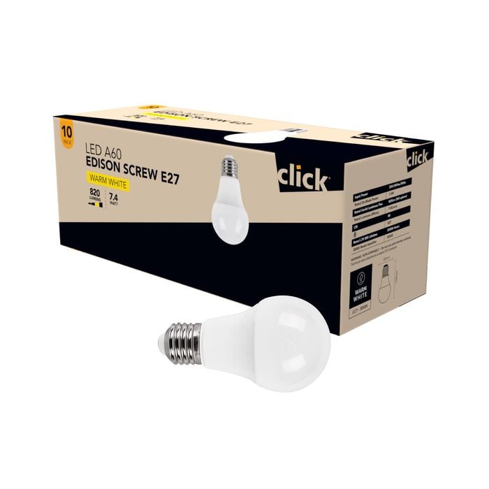 Click A60 ES LED 810lm Warm White 7.4W Globe - 10 Pack