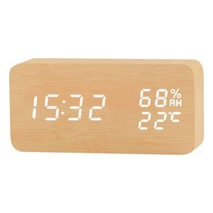 Catzon Wooden Alarm Clock With 3 Alarms 3 Brightness Voice Control-bamboo