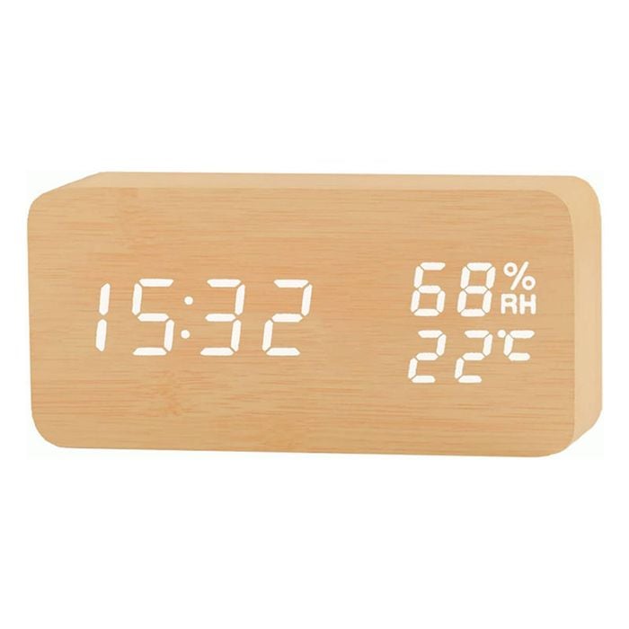 Catzon Wooden Alarm Clock With 3 Alarms 3 Brightness Voice Control-bamboo