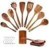 Catzon 11Pcs Wooden Cooking Utensils Set for Cooking with Holder and Spoon Rest
