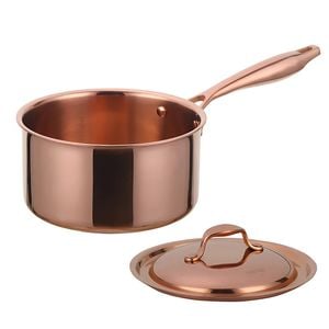 Anygleam Rose Gold 304 Stainless Steel Saucepan Milk Pot Small Soup Noodle Pot with Lid Long Handle Induction Compatible