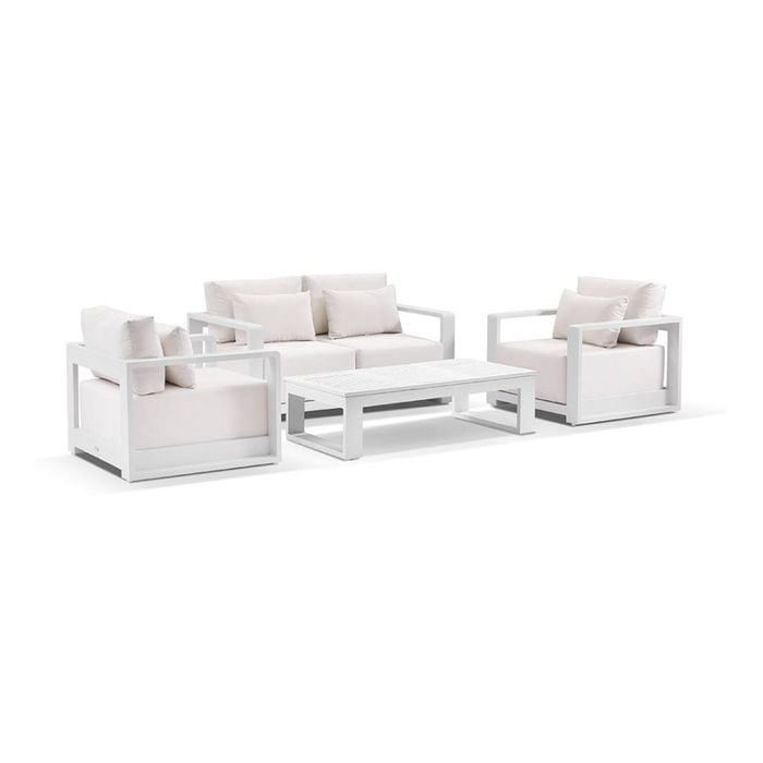 Whitehaven 2+1+1 Outdoor Aluminium Lounge Set White With Santorini Coffee Table & Sunbrella Canvas Cushions