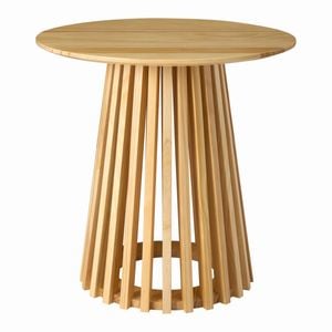 Round Slatted Coffee Side Table Wooden Natural 50*50*35cm