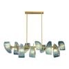 LumenSphere Aquaflow 10-Light Bar Pendant - Brass Finish, Aqua Glass, Brass Frame, G9 Base