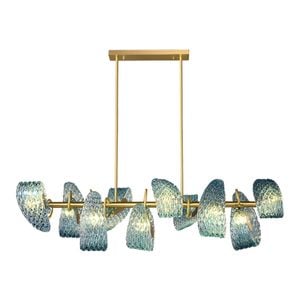 LumenSphere Aquaflow 10-Light Bar Pendant - Brass Finish, Aqua Glass, Brass Frame, G9 Base