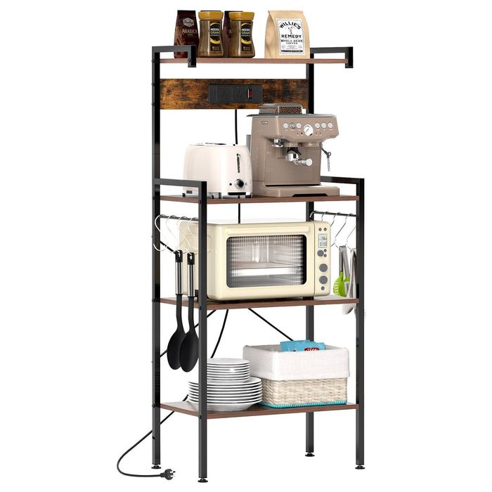 Costway 4-Tier Kitchen Bakers Rack w/Power Outlet Utility Storage Shelf