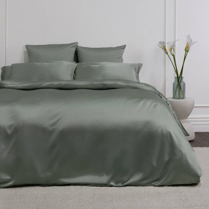Bedding Co. Quilt Cover Set 100% Mulberry Silk 22 Momme Sage Green King