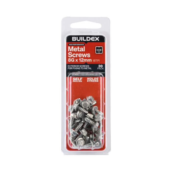 Buildex 8G x 12mm Class 3 Cladding & Fencing TEKS Screws - 30 Pack