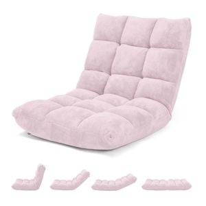 Costway Floor Chair Lazy Sofa Velvet Chaise Lounge Recliner Pink
