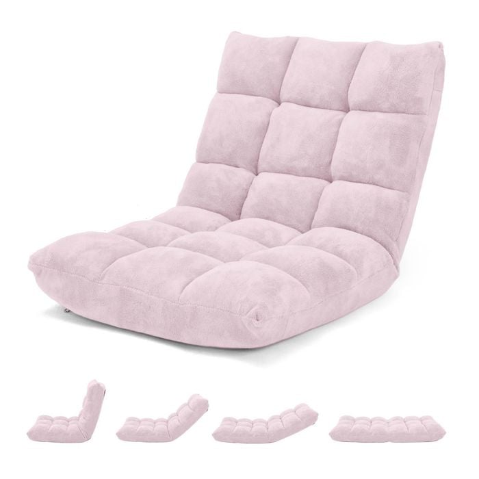 Costway Floor Chair Lazy Sofa Velvet Chaise Lounge Recliner Pink