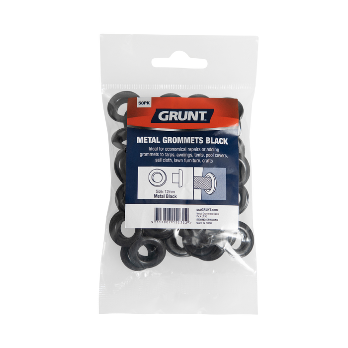 Grunt 12mm Black Webbing Grommets - 50 Pack