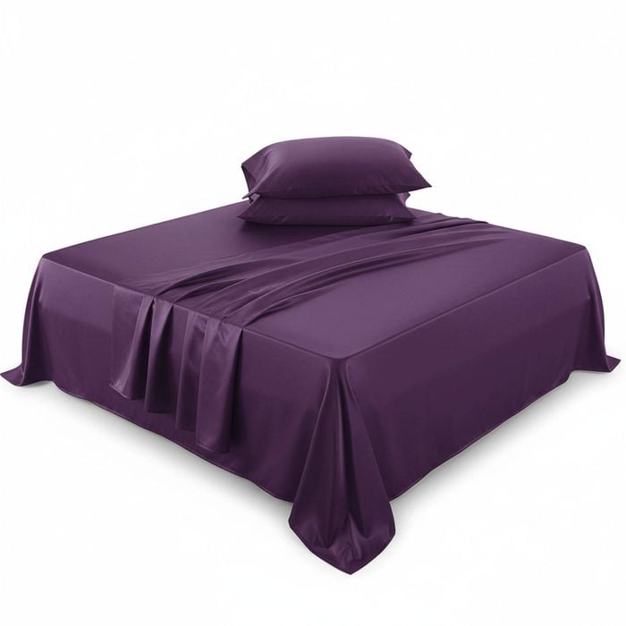 Queen Bed Sheet Set 2000TC Bedding Sheets and Pillowcases, Deep Pocket Flat Fitted, Purple