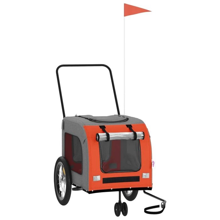 vidaXL Pet Bike Trailer Dog Stroller Orange and Grey Oxford Fabric and Iron