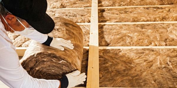 Person rolling out insulation.
