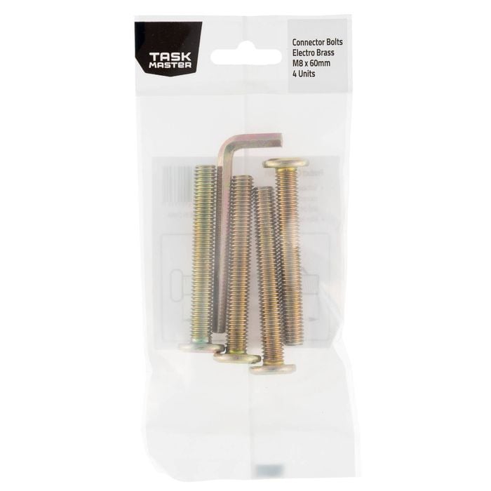 Taskmaster M8 x 60mm Brass Connector Bolt - 4 Pack 