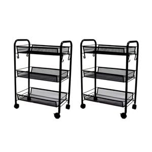SOGA 2X 3 Tier Black Steel Bee Mesh Kitchen Cart with Wheels