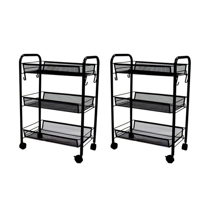 SOGA 2X 3 Tier Black Steel Bee Mesh Kitchen Cart with Wheels