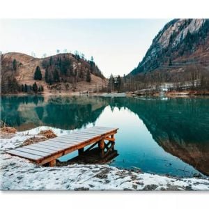 Mountain Lake Landscape & Wooden Pier   Print 100% Australian Made 75 x 50cm  (Stretched)
