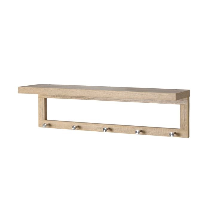 Flexi Storage 760 x 200 x 210mm Oak Coat Shelf with Hooks