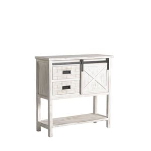 P&P Whitewash Wooden Storage Cabinet Sliding Door Rustic Farmhouse Organizer