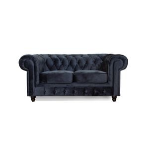 Cleo 2 Seater Velvet Fabric Sofa Blue Colour Chesterfield Design