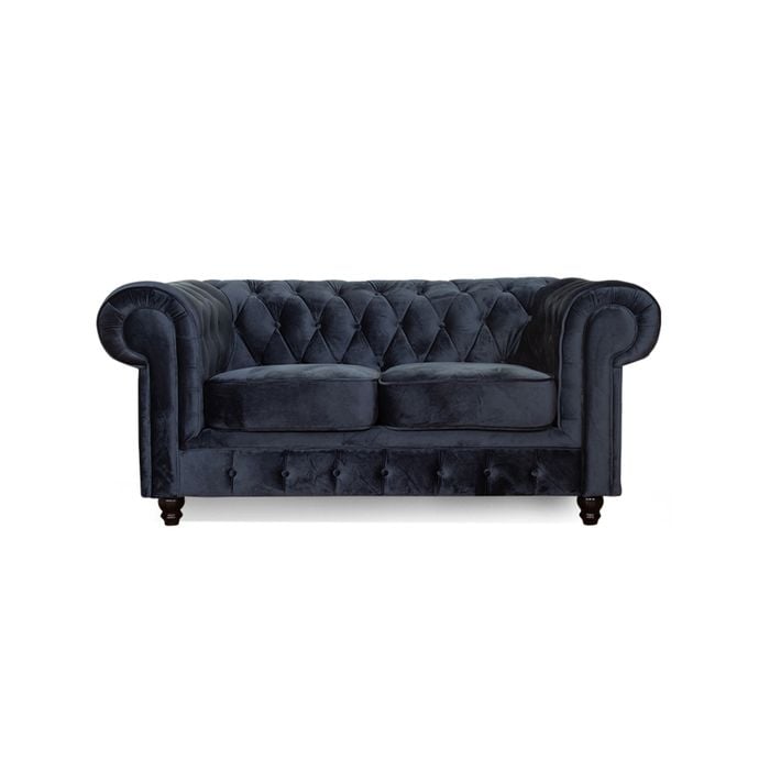 Cleo 2 Seater Velvet Fabric Sofa Blue Colour Chesterfield Design