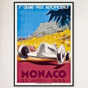 Galrie Monaco Grand Prix 1935 Vintage Racing Poster Perfect for Collectors Artwork, Black Frame, A4 21 x 30cm (8 x 12inch)