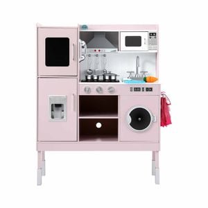 Keezi Wooden Play Kitchen Pretend Toy With Apron Food Set 102cm Pink