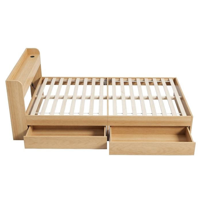 Artiss Single Bed Frame With 2 Storage Drawers Platform Bed Base With Usb Ports Natural