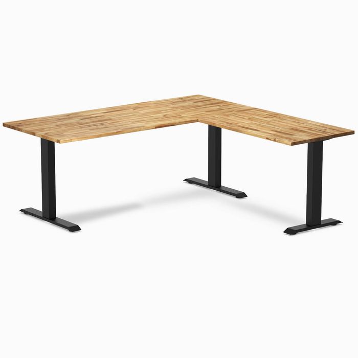 Desky Fixed Height Hardwood L-Shape Office Desk Matte Black Frame 180x175cm