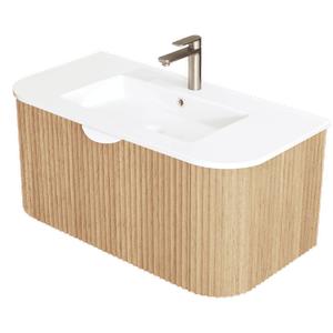 CIBO 900mm White Oak Ripple Luxe Vanity Ceramic Top & Integrated Basin