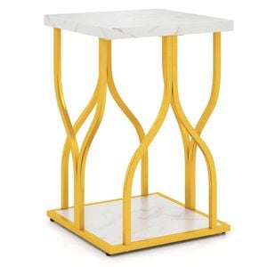 Costway Faux Marble Nightstand Side Petal End Table Shelf Metal