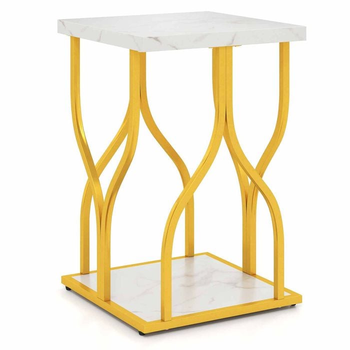 Costway Faux Marble Nightstand Side Petal End Table Shelf Metal