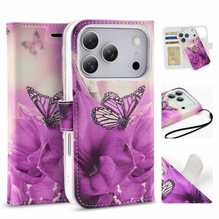 Tough On for Apple iPhone 17 Pro Max Magnetic Detachable Leather Case Butterfly Pink Lady