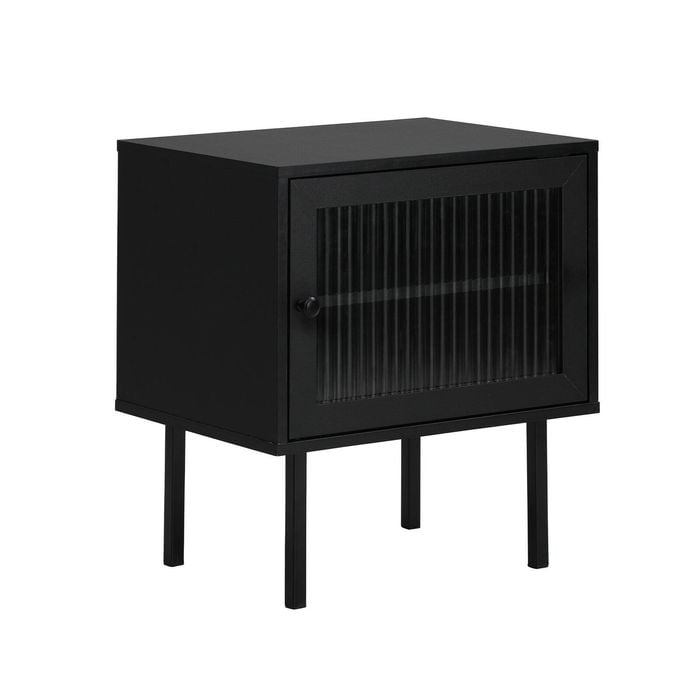 Oikiture Bedside Table Wood Black