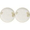 2PK LVD Resin Honeycomb Bee Round Trinket Dish Display Tray 14cm Gold/White