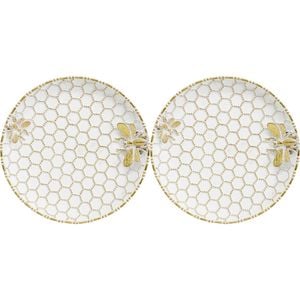 2PK LVD Resin Honeycomb Bee Round Trinket Dish Display Tray 14cm Gold/White