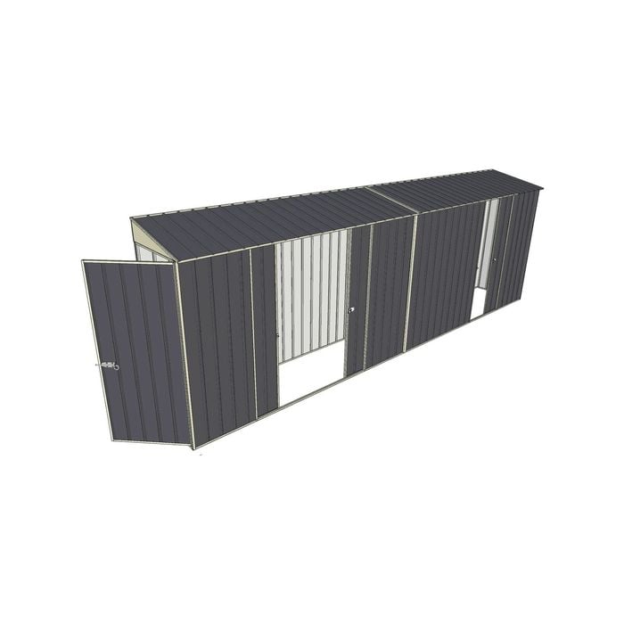 Build-a-Shed 0.8 x 6 x 2m Single Hinged Door Skillion Shed with Double and Single Sliding Side Doors - Grey