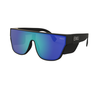 EMU Safety Black Frame and Clear Sides Blue Mirror Polarised  Lens The Boss Safety Glasses