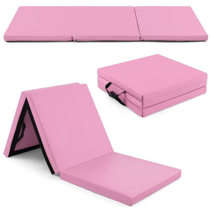 Costway Tri-Fold Gymnastics Mat PU Leather Yoga Workout Pad