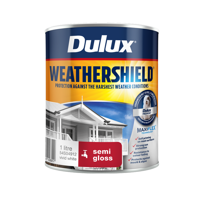 Dulux 1L Vivid White Semi Gloss Weathershield Exterior Paint