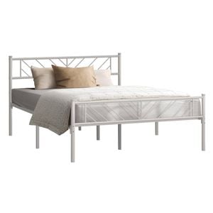 Oikiture Metal Bed Frame Double Size Metal Base Mattress Platform White