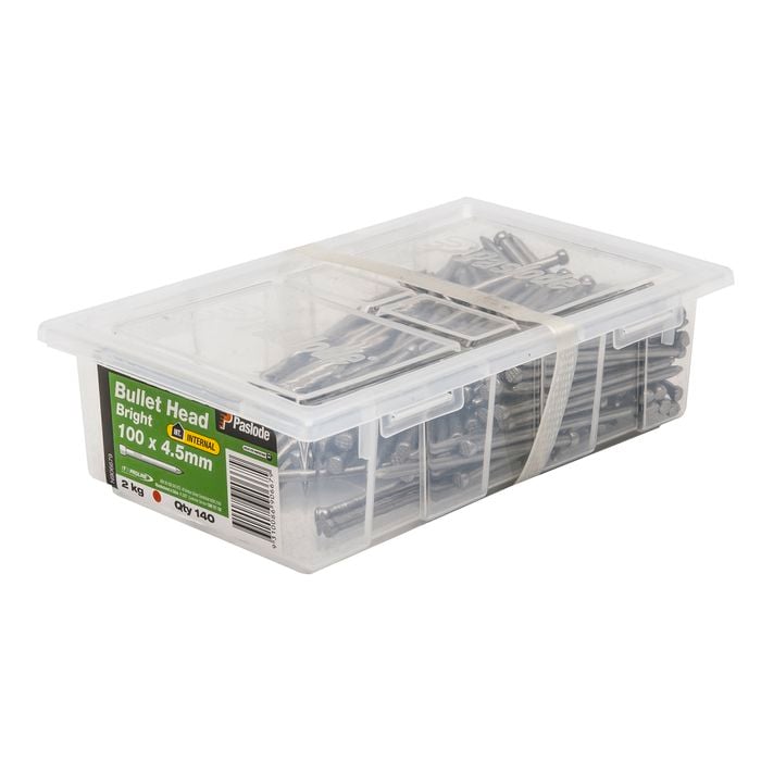 Paslode 100 x 4.5mm 2kg Bright Bullet Head Nail - 140 Pack