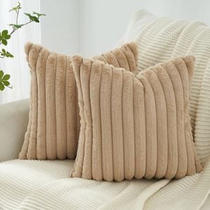 Gioia Casa Faux Fur Cushion Covers - Natural, 45cm x 45cm (Pack of 2)