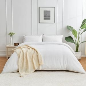 LINENOVA Cotton Waffle Duvet Doona Quilt Cover Set - Double,White