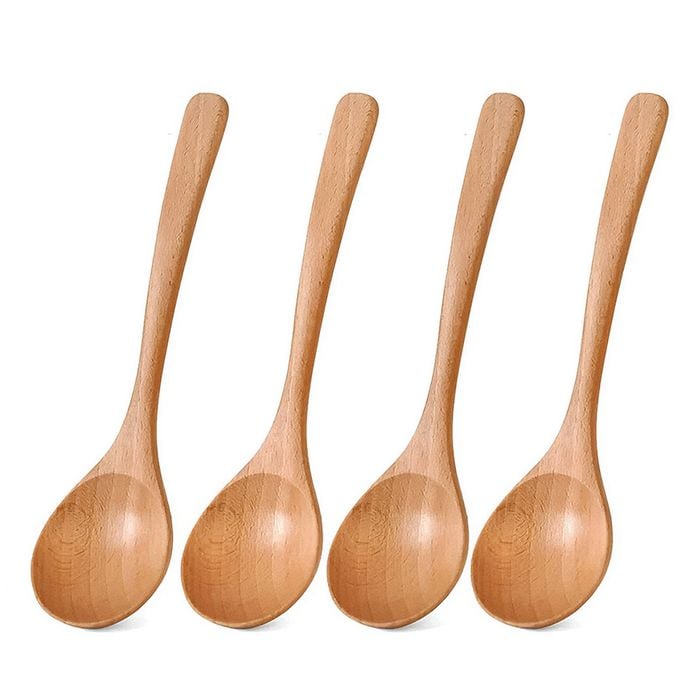 Anygleam Natural Wood 4pcs Wooden Spoon Beech Kitchen Tableware