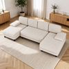 Ufurniture 280cm U-Shape 4 Seater Sectional Sofa Couch w/ 2 Chaises Chenille Upholstered Futon Couch Recliner Beige