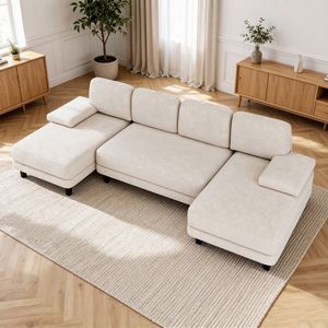Ufurniture 280cm U-Shape 4 Seater Sectional Sofa Couch w/ 2 Chaises Chenille Upholstered Futon Couch Recliner Beige